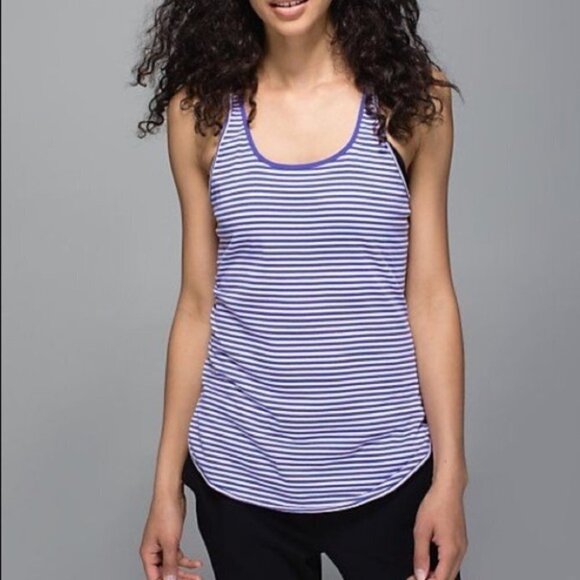Lululemon What The Sport Singlet in Silver Stripe Iris Flower Pretty  Purple - Picture 1 of 14